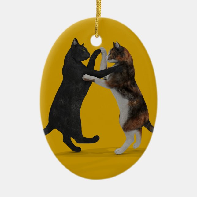Sweet Dancing Cats Ceramic Ornament (Front)