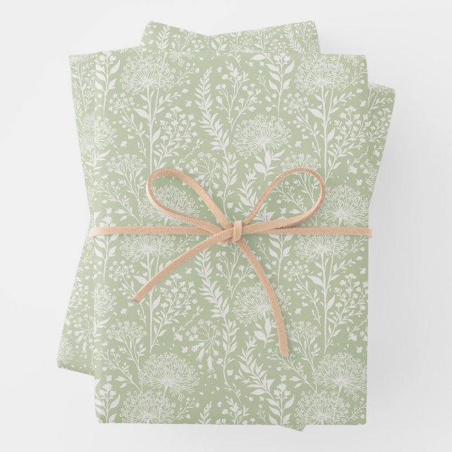 Sweet Dandelion Neutral - Soft Olive Wrapping Paper Sheet (In situ)