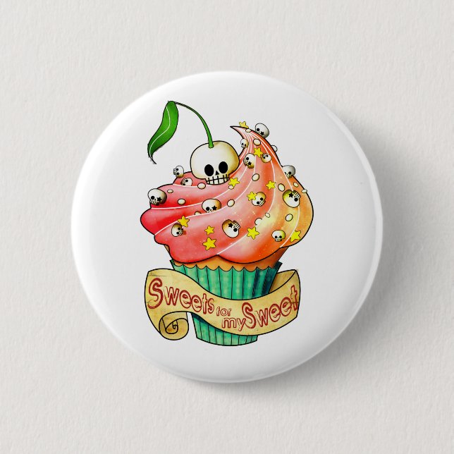 Sweet & Deadly  Skull Cupcake 2 Inch Round Button (Front)