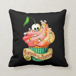 Sweet & Deadly  Skull Cupcake Throw Pillow