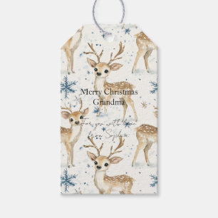 Sweet Deer Blue Christmas Snowflakes Gift Tags