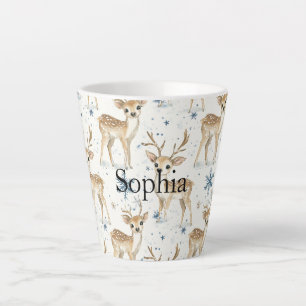 Sweet Deer Blue Christmas Snowflakes Latte Mug