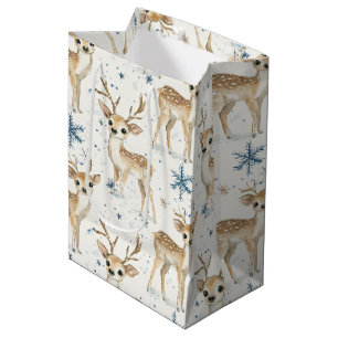 Sweet Deer Blue Christmas Snowflakes Medium Gift Bag
