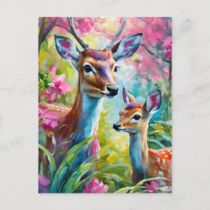 Sweet Deer Colourful Modern Abstract Art Postcard