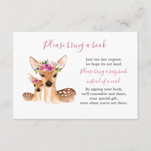 Sweet Deer Mom And Baby Shower Book Card (Front)