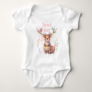 Sweet Deer Reindeer and Christmas Festive Lights  Baby Bodysuit