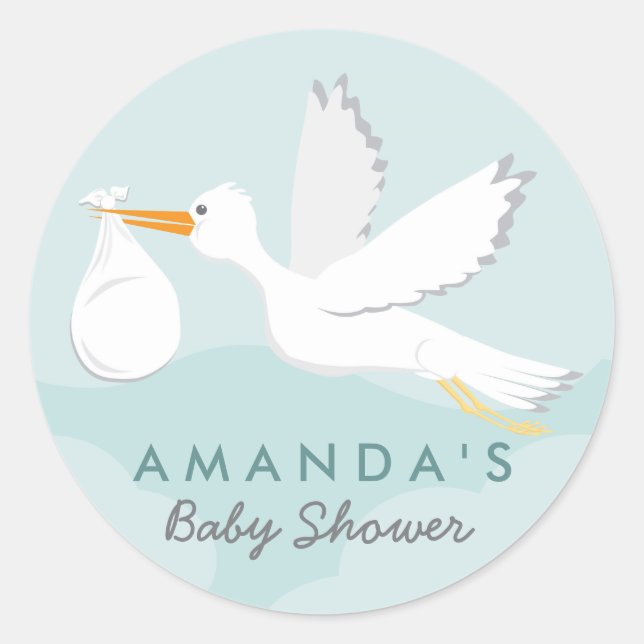 Sweet Delivery Stork Baby Shower Sticker (Front)