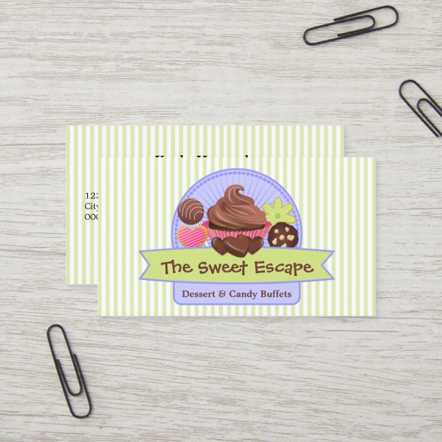 Sweet Desserts Green Business Card (Front/Back In Situ)