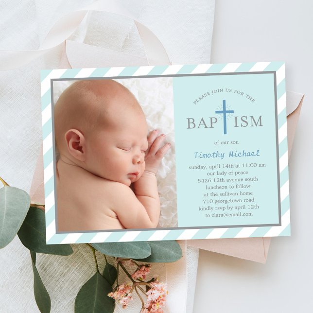 Sweet Diagonals Photo Baptism Invitation - Blue (Creator Uploaded)