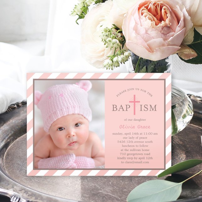 Sweet Diagonals Photo Baptism Invitation - Pink (Creator Uploaded)