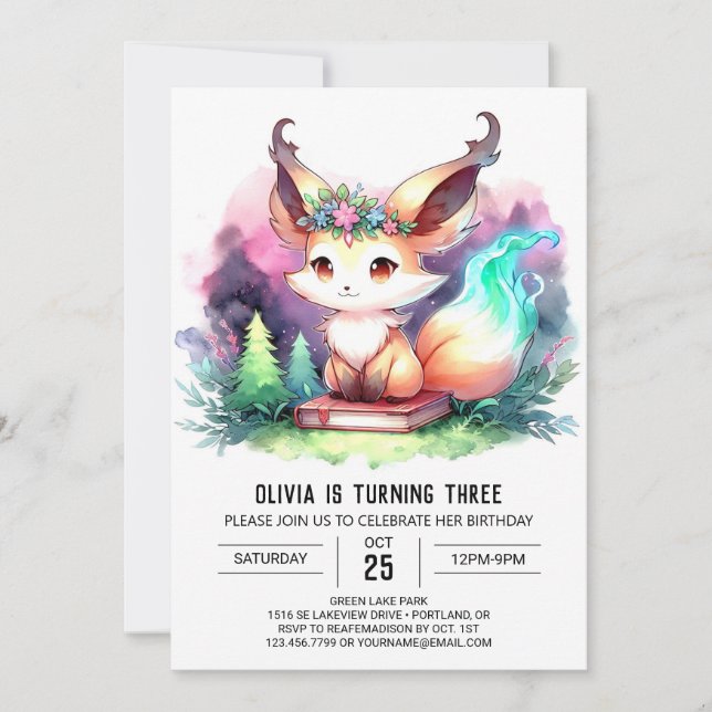 Sweet Digital Fox Birthday Invitation (Front)