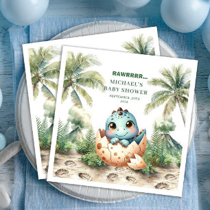 Sweet Dino Baby Shower Hatching Soon Custom Napkin