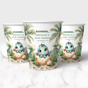 Sweet Dino Baby Shower Hatching Soon Name Paper   Cups