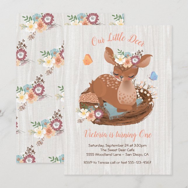Sweet doe Deer Anniversaire Invitations (Devant / Derrière)