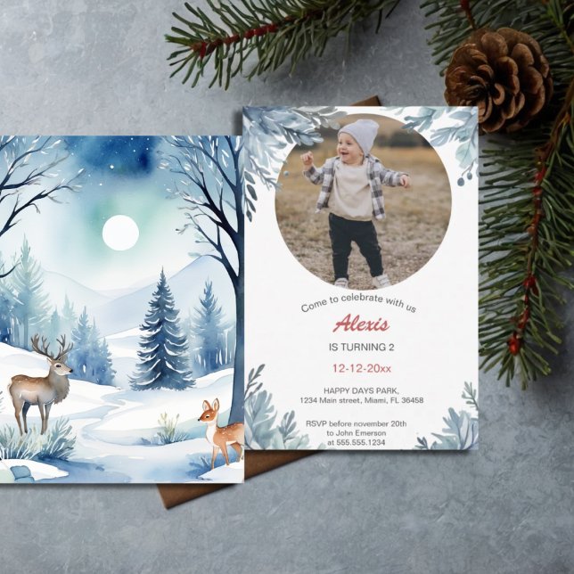 Sweet Doe Deer Winter Forest | your photo Invitation (Creator Uploaded)