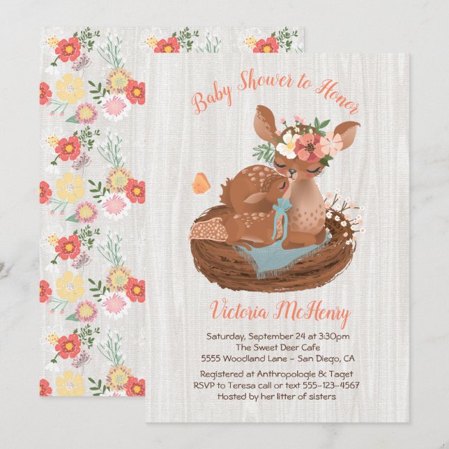 Sweet doe et Momma Deer Baby shower Invitations (Devant / Derrière)