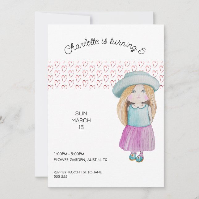 Sweet Doll Watercolor Hand-painted Holiday Card (Front)