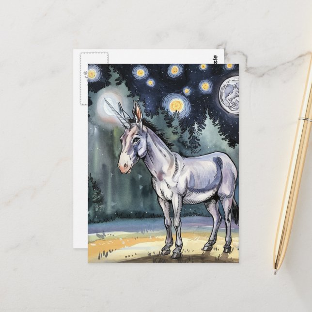 Sweet Donkey Unicorn Postcard (Front/Back In Situ)