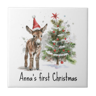 Sweet Donkey's First Christmas, custom Tile