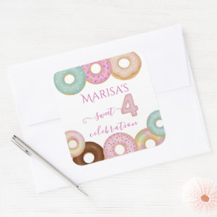 Sweet Donut Birthday   Colorful Kids Party -  Square Sticker