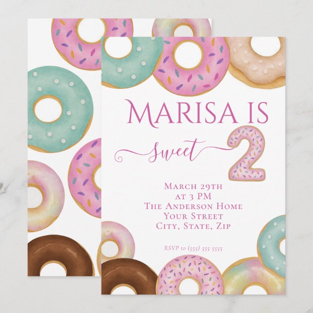 Sweet Doughnut Birthday | Colourful Kids Party -  Invitation (Front/Back)
