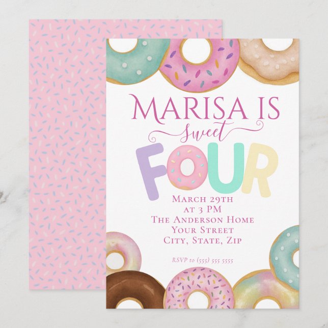 Sweet Doughnut Birthday | Colourful Kids Party -  Invitation (Front/Back)