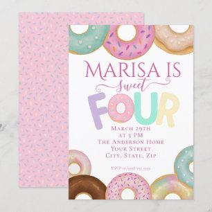 Sweet Doughnut Birthday   Colourful Kids Party -  Invitation