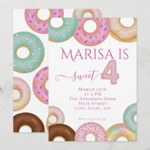 Sweet Doughnut Birthday   Colourful Kids Party -  Invitation