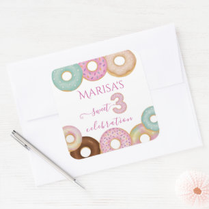 Sweet Doughnut Birthday Colourful Kids Party - Square Sticker