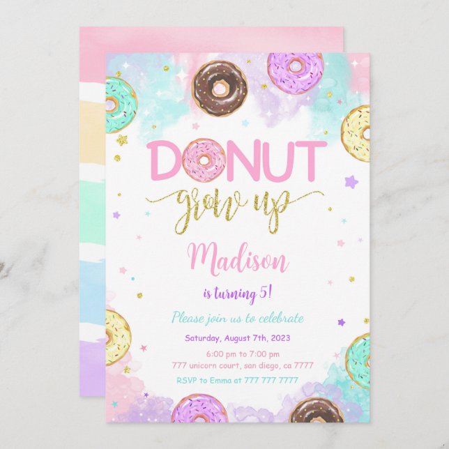 Sweet Doughnut Birthday  Invitation (Front/Back)