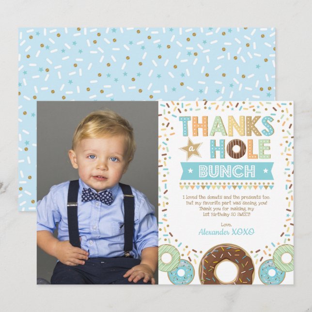 Sweet Doughnut Boy Carte de remerciements photo d' (Devant / Derrière)