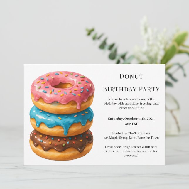 Sweet Doughnut Brunch | Birthday Celebration Invitation (Standing Front)