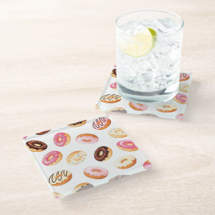 Sweet Doughnut Pattern Glass Coaster