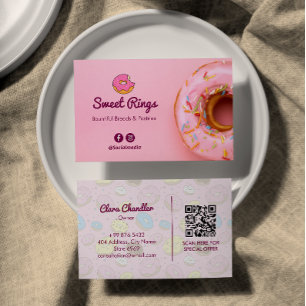 Sweet Doughnuts Business   Pink Cute Barcode Card