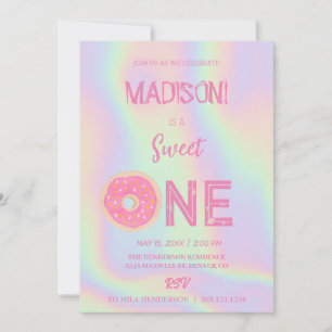 Sweet doughnuts, rainbow colours, sweet first birt invitation