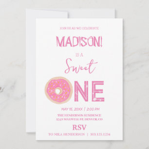 Sweet doughnuts, rainbow colours, sweet first birt invitation