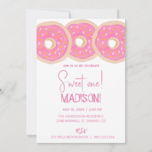 Sweet doughnuts, rainbow colours, sweet first birt invitation