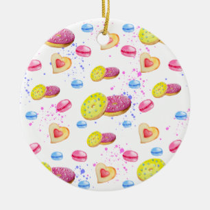 Sweet doughnuts with colourful glaze ceramic ornament