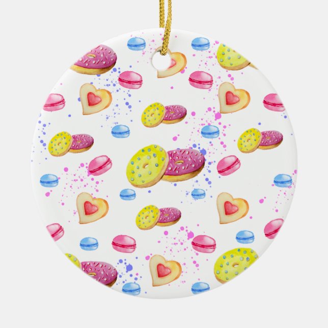 Sweet doughnuts with colourful glaze ceramic ornament (Front)
