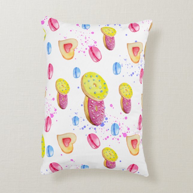 Sweet doughnuts with colourful glaze pattern accent pillow (Back(Vertical))