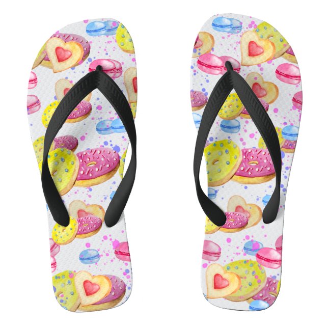 Sweet doughnuts with colourful glaze pattern flip flops (Footbed)