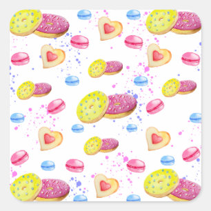 Sweet doughnuts with colourful glaze pattern square sticker