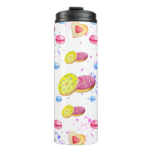 Sweet doughnuts with colourful glaze pattern thermal tumbler