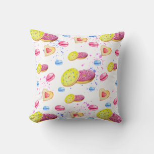 Sweet doughnuts with colourful glaze pattern throw pillow