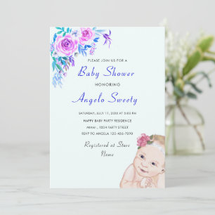 Sweet Drawing Funny Stork Baby Shower Invitation