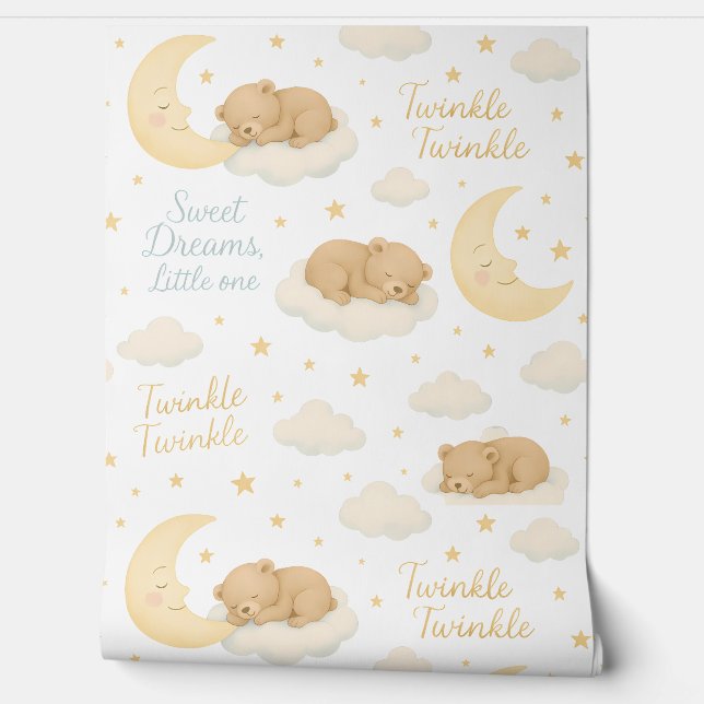Sweet Dreams Baby Bear Nursery Wallpaper – Moon &  (Unrolling)