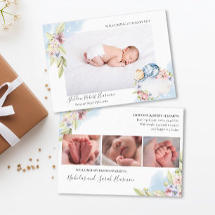 Sweet Dreams Baby Boy - Floral Watercolor Birth Announcement