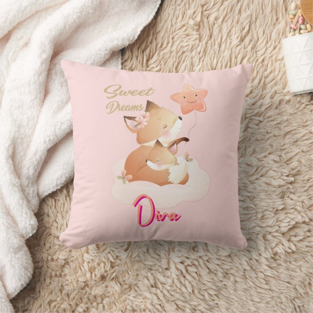 Sweet Dreams Baby Fox Personalized Throw Pillow (Blanket)