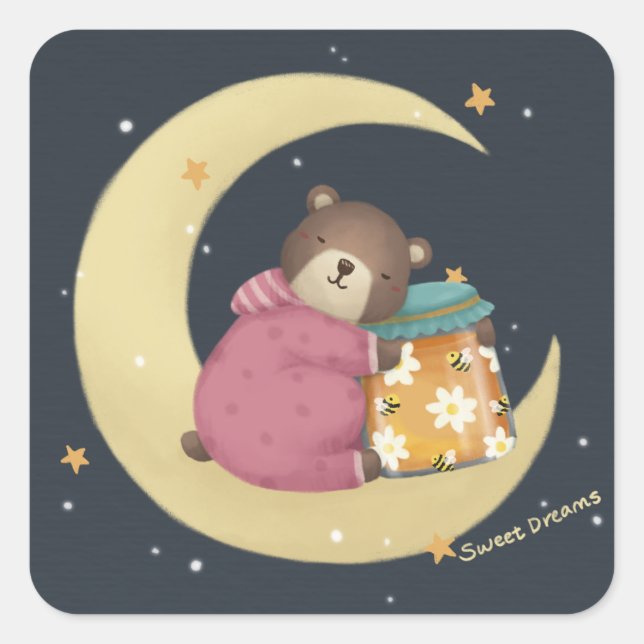Sweet Dreams: Bear & Honey Illustration Square Sticker (Front)