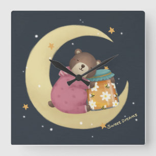 Sweet Dreams: Bear & Honey Illustration Square Wall Clock